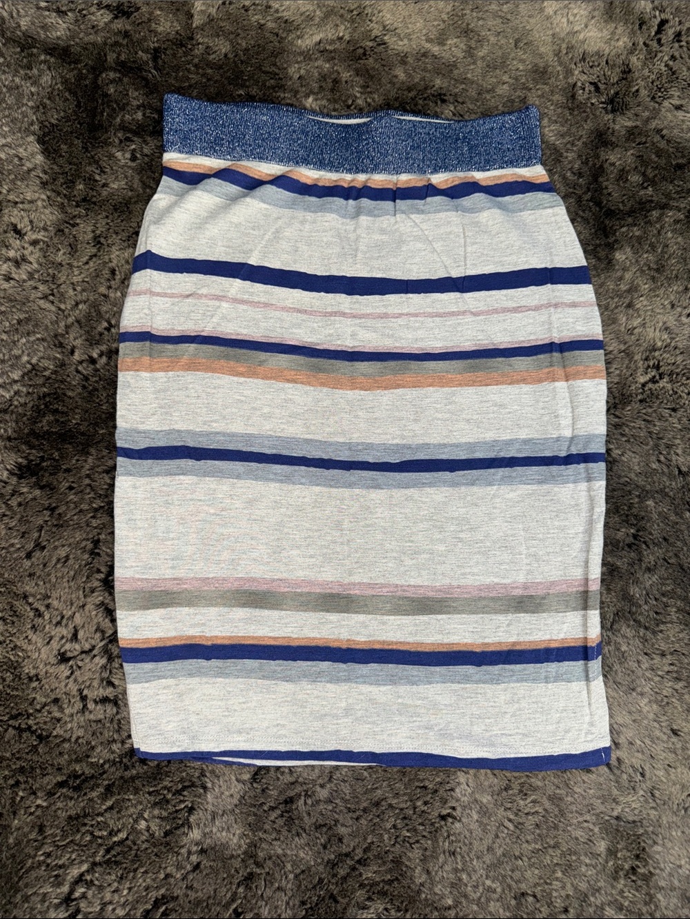 Juicy Couture Striped Knit Pencil Skirt in Blue, Gray & Tan
